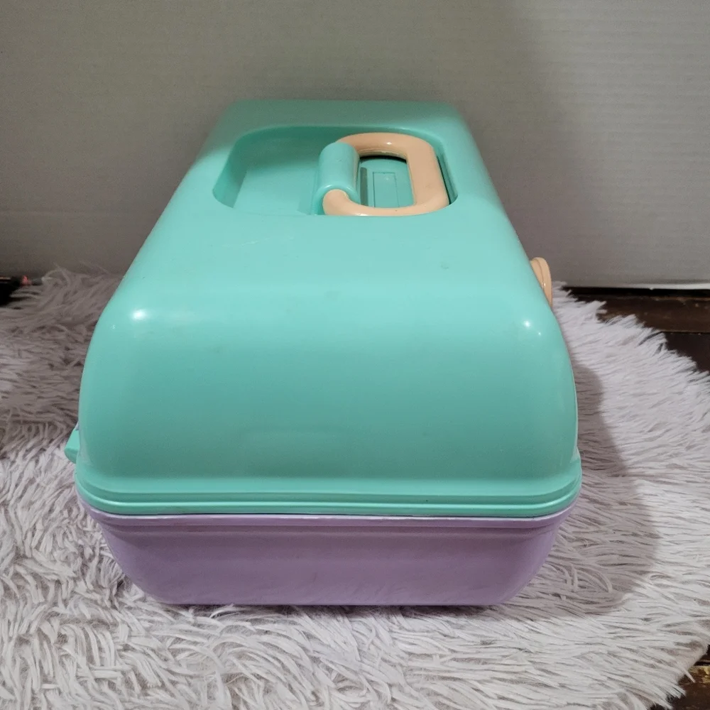 Vintage 90’s Caboodles of California Teal & Purple Makeup Box Case